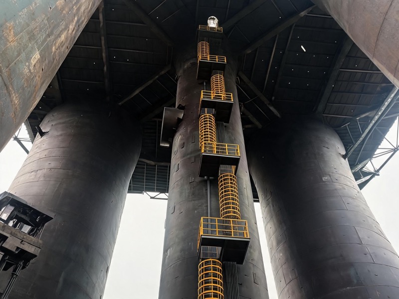 Cage ladder in heavy plant environment